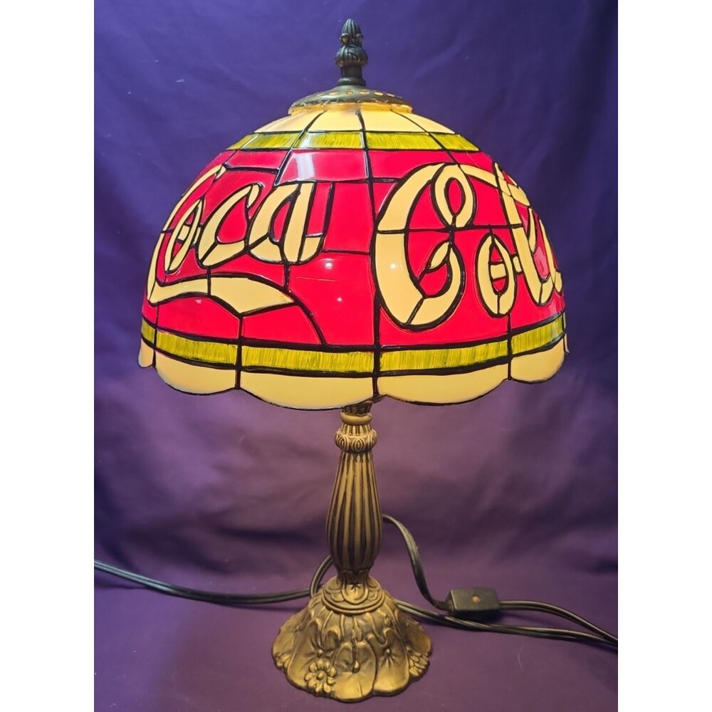 Vintage Coca Cola Tiffany Style PLASTIC Stained Glass Style Shade Lamp 15” Coke